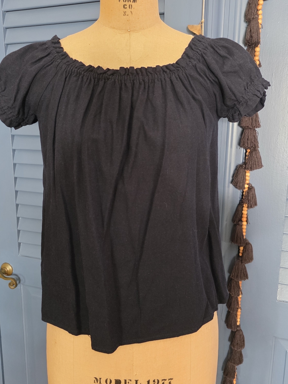 Vero Moda Black Smocked-Neck Puff Sleeve Top